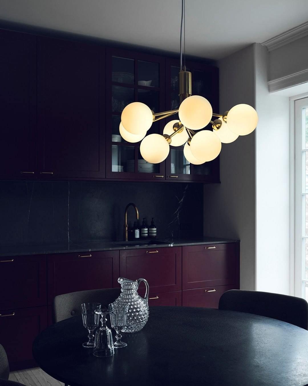 Artisan Glass Globe Cluster Chandelier in Brass or Black