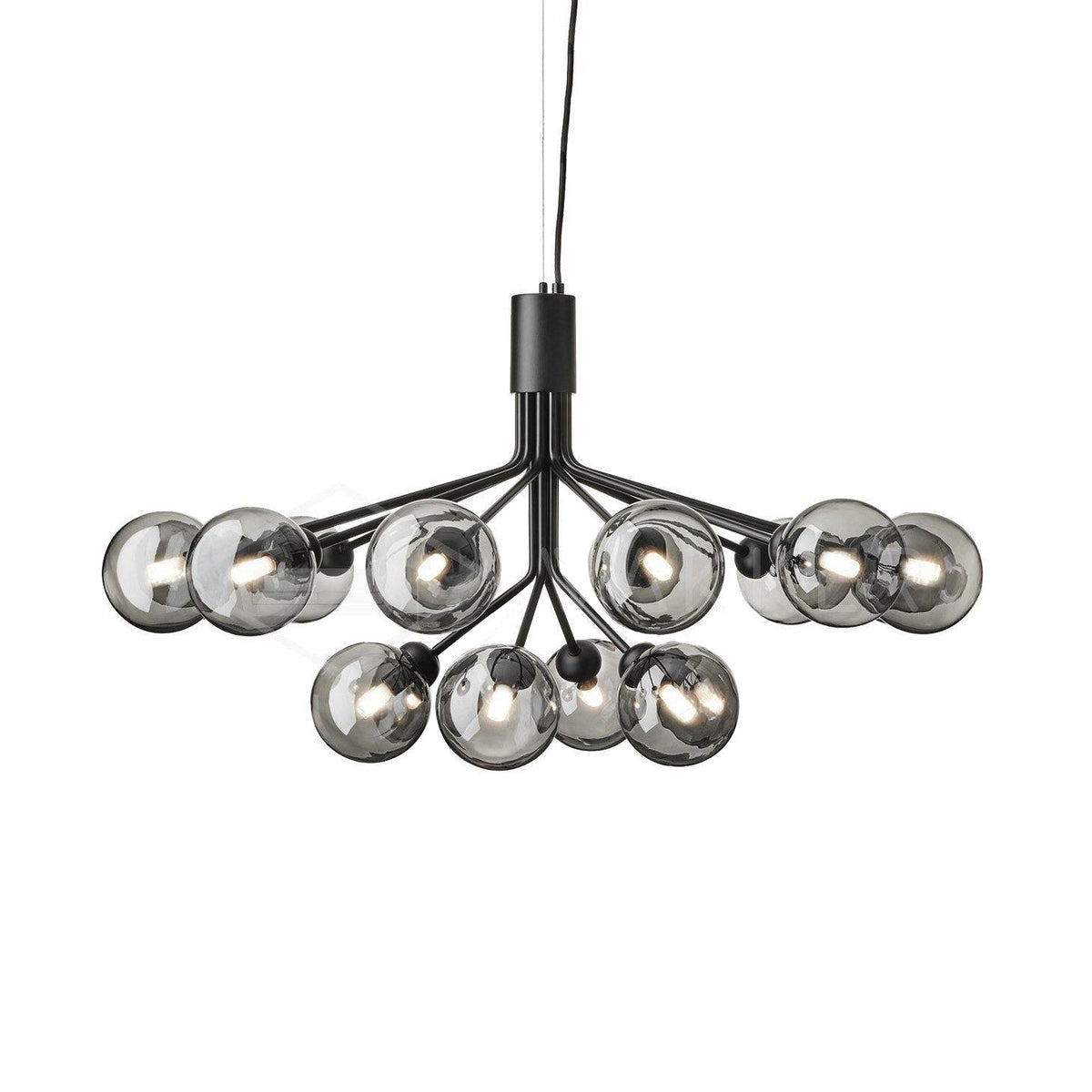 Artisan Glass Globe Cluster Chandelier in Brass or Black