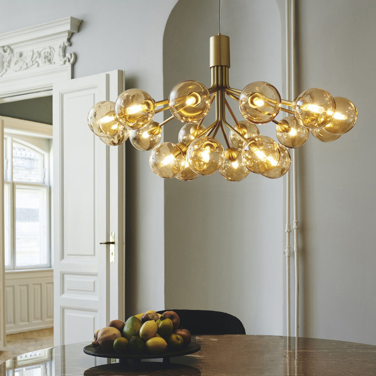 Artisan Glass Globe Cluster Chandelier in Brass or Black