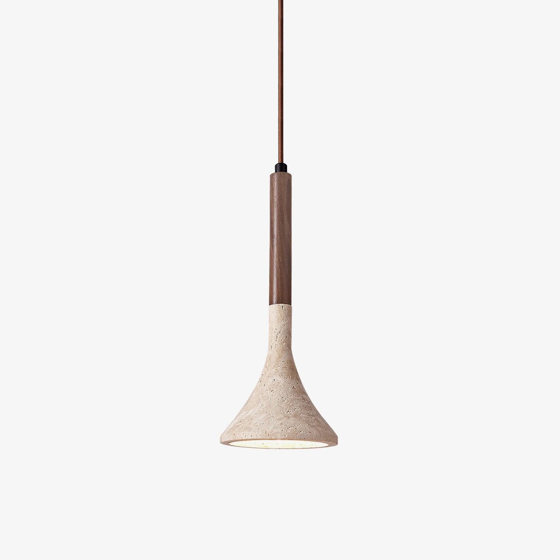 Aplomb Travertine Pendant Light – Natural Stone & Wood Minimalist Hanging Lamp