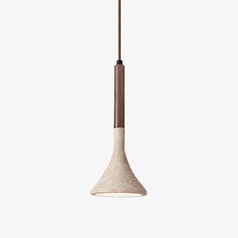 Aplomb Travertine Pendant Light – Natural Stone & Wood Minimalist Hanging Lamp