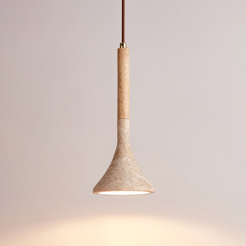 Aplomb Travertine Pendant Light – Natural Stone & Wood Minimalist Hanging Lamp