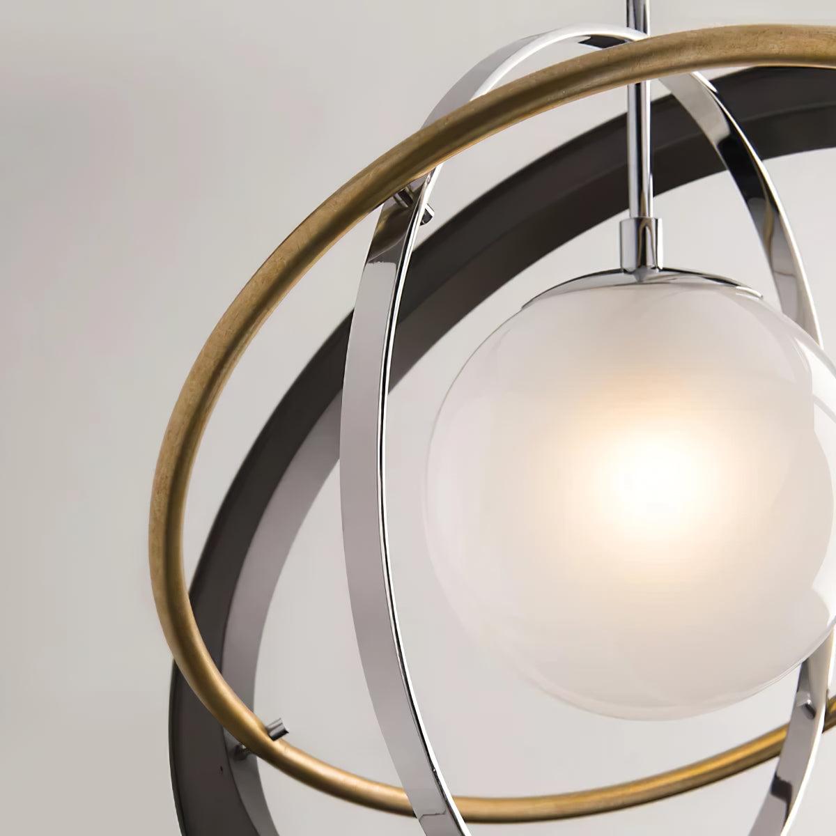 Apogee Modern Glass Pendant Light with Orbital Metal Rings
