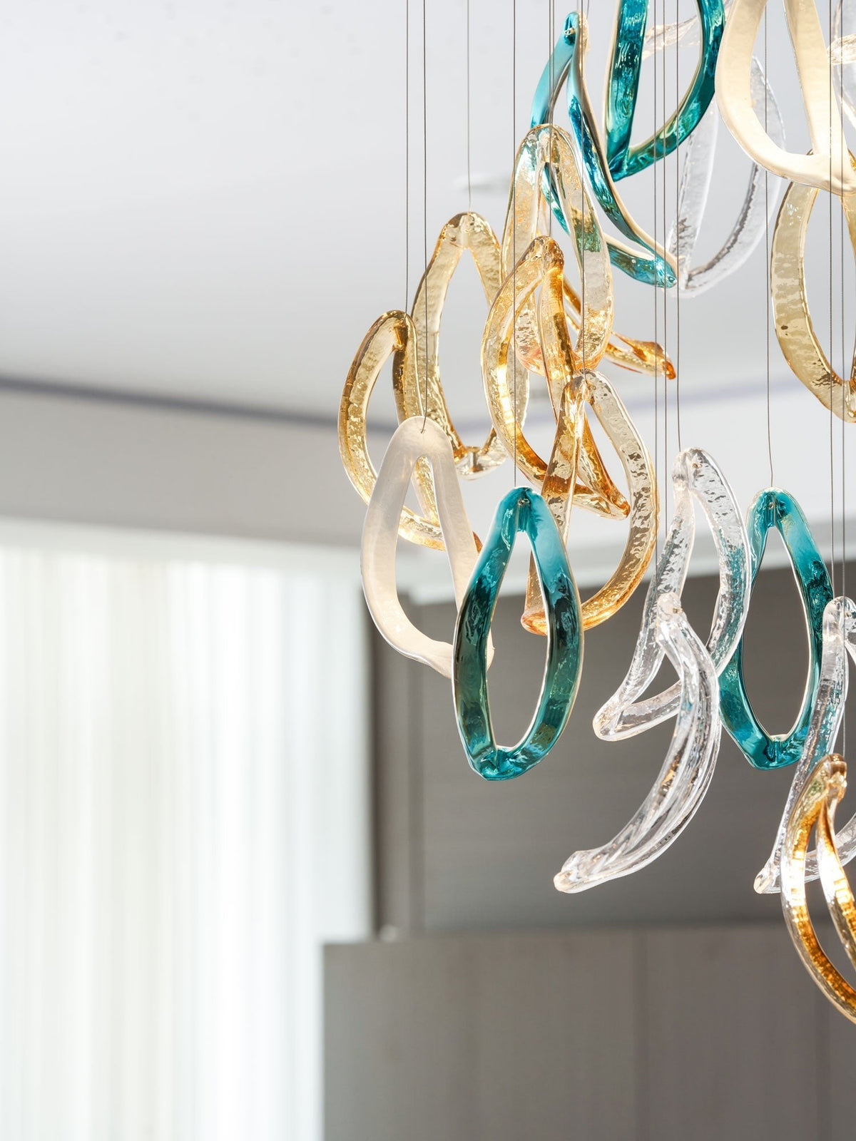 Aqua Ripple Hand-Blown Glass Art Chandelier | Custom Designer Lighting