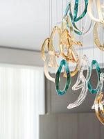 Aqua Ripple Hand-Blown Glass Art Chandelier | Custom Designer Lighting