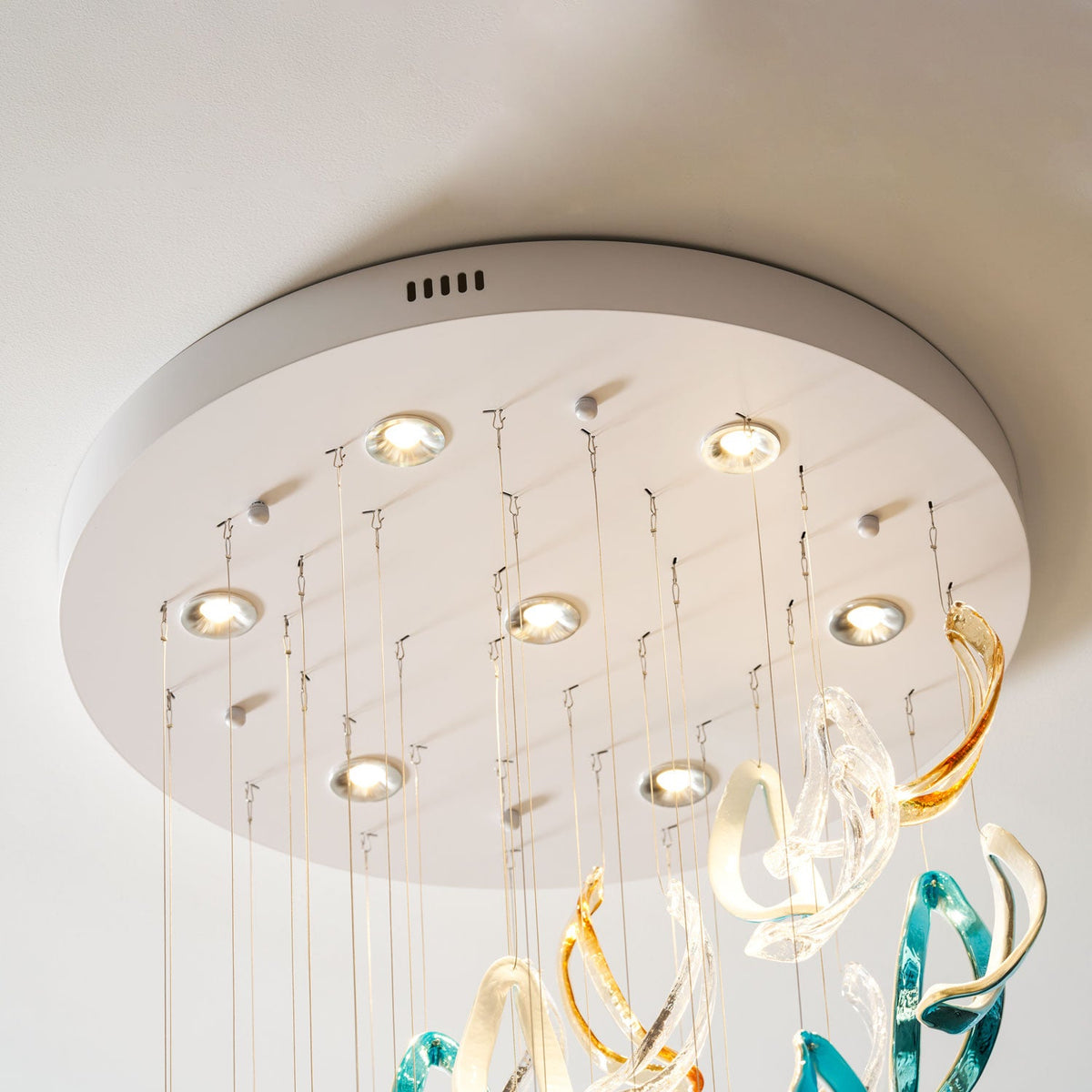Aqua Ripple Hand-Blown Glass Art Chandelier | Custom Designer Lighting