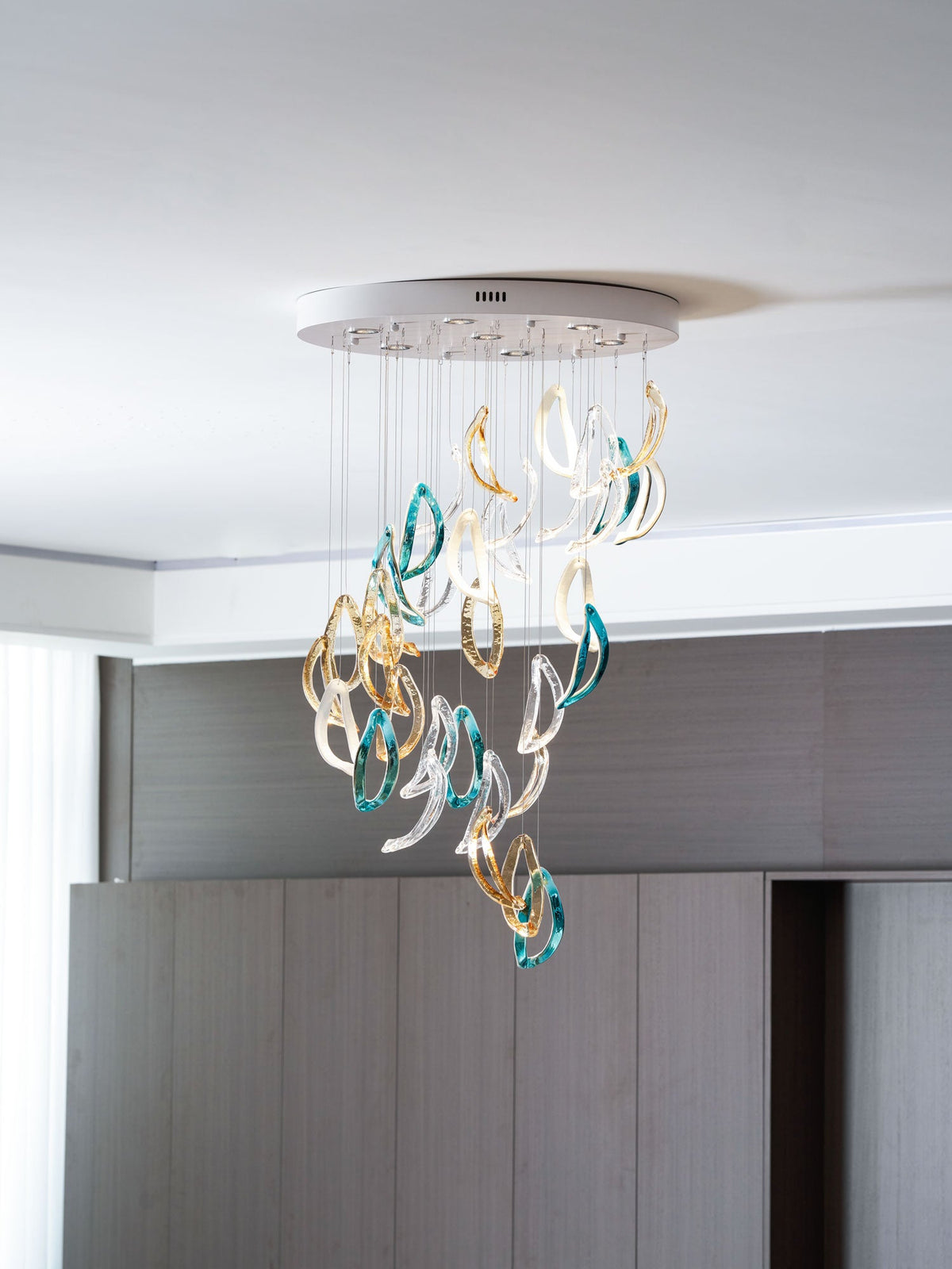 Aqua Ripple Hand-Blown Glass Art Chandelier | Custom Designer Lighting