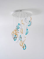 Aqua Ripple Hand-Blown Glass Art Chandelier | Custom Designer Lighting