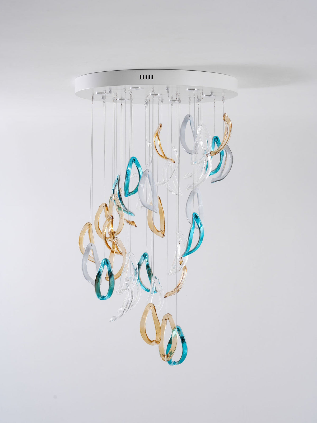 Aqua Ripple Hand-Blown Glass Art Chandelier | Custom Designer Lighting