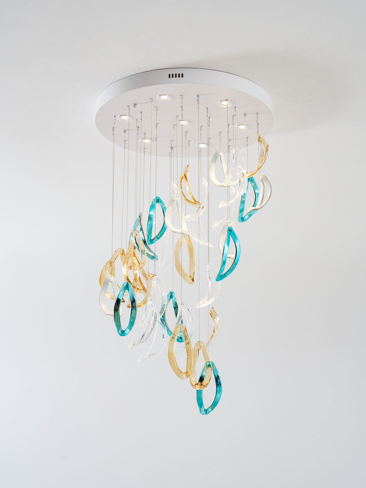 Aqua Ripple Hand-Blown Glass Art Chandelier | Custom Designer Lighting