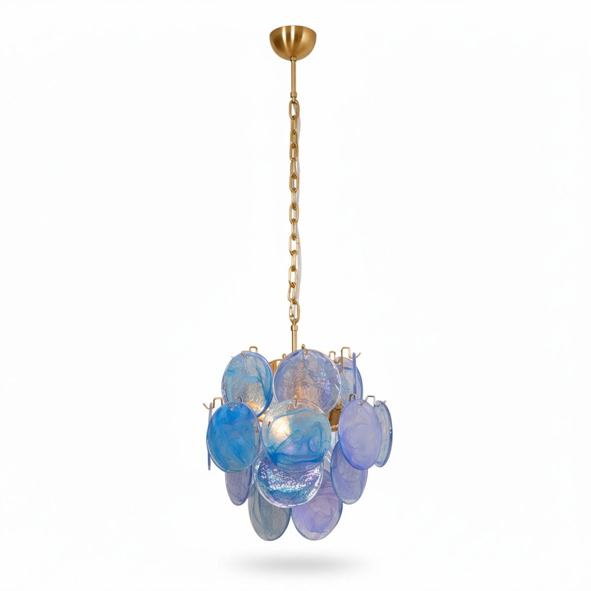 Aqua Blue Glass Disc Chandelier | Modern Murano-Style Pendant Light for Dining Room and Living Room