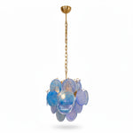 Aqua Blue Glass Disc Chandelier | Modern Murano-Style Pendant Light for Dining Room and Living Room