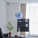 Aqua Blue Glass Disc Chandelier | Modern Murano-Style Pendant Light for Dining Room and Living Room