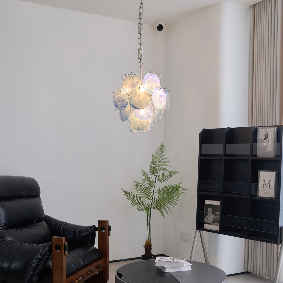 Aqua Blue Glass Disc Chandelier | Modern Murano-Style Pendant Light for Dining Room and Living Room