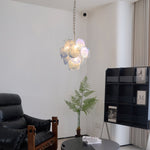 Aqua Blue Glass Disc Chandelier | Modern Murano-Style Pendant Light for Dining Room and Living Room