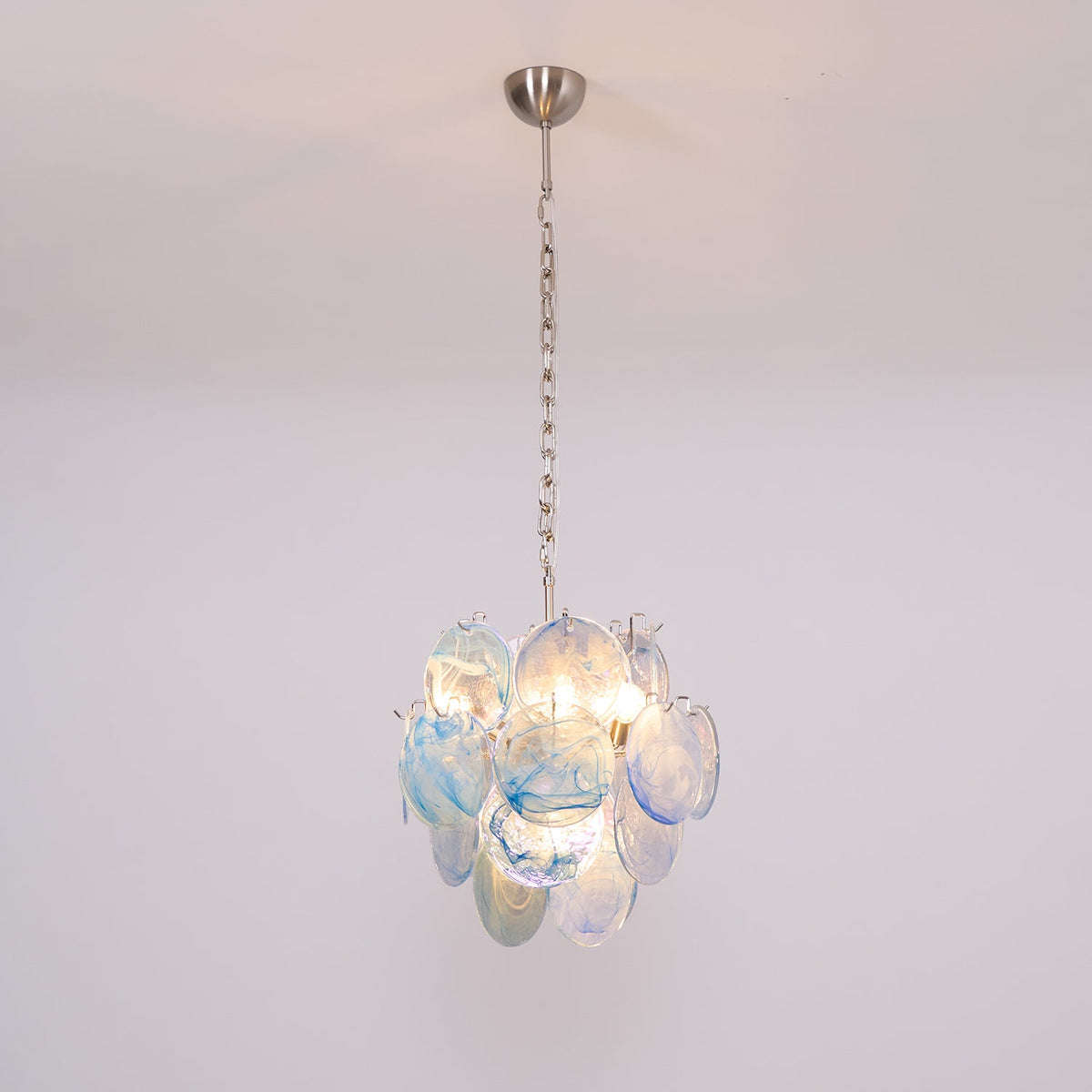 Aqua Blue Glass Disc Chandelier | Modern Murano-Style Pendant Light for Dining Room and Living Room