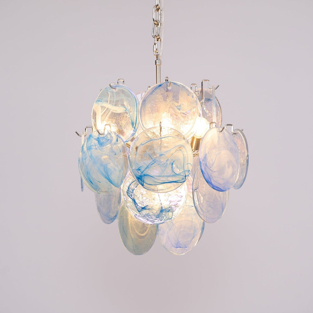 Aqua Blue Glass Disc Chandelier | Modern Murano-Style Pendant Light for Dining Room and Living Room