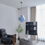 Aqua Blue Glass Disc Chandelier | Modern Murano-Style Pendant Light for Dining Room and Living Room