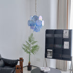 Aqua Blue Glass Disc Chandelier | Modern Murano-Style Pendant Light for Dining Room and Living Room