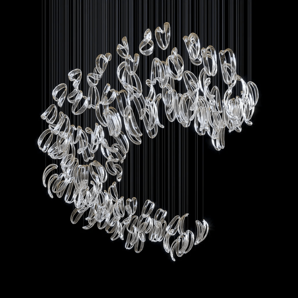 Aqua Ripple Hand-Blown Glass Art Chandelier | Custom Designer Lighting