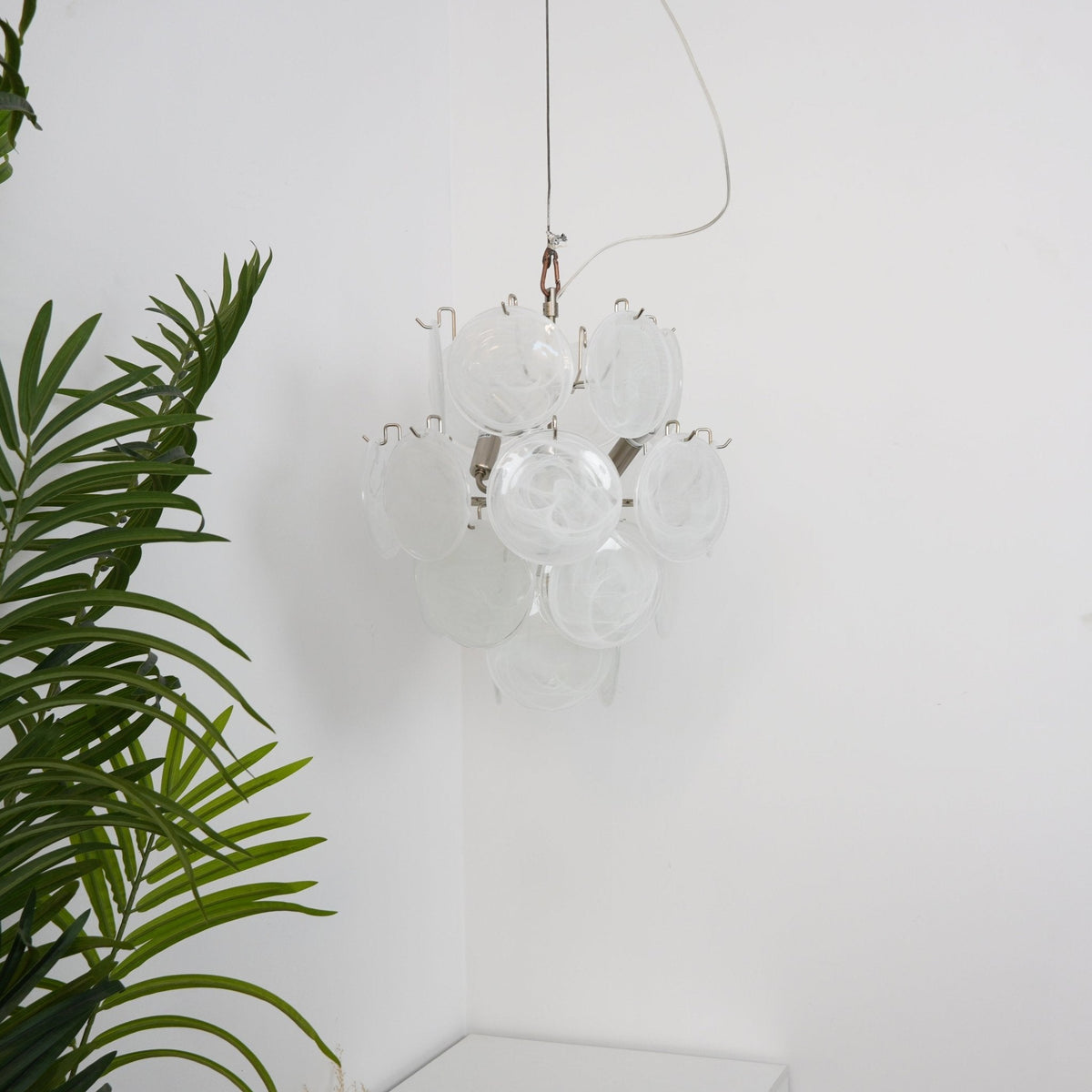 Aqua White Glass Disc Chandelier for Dining Room and Living Room