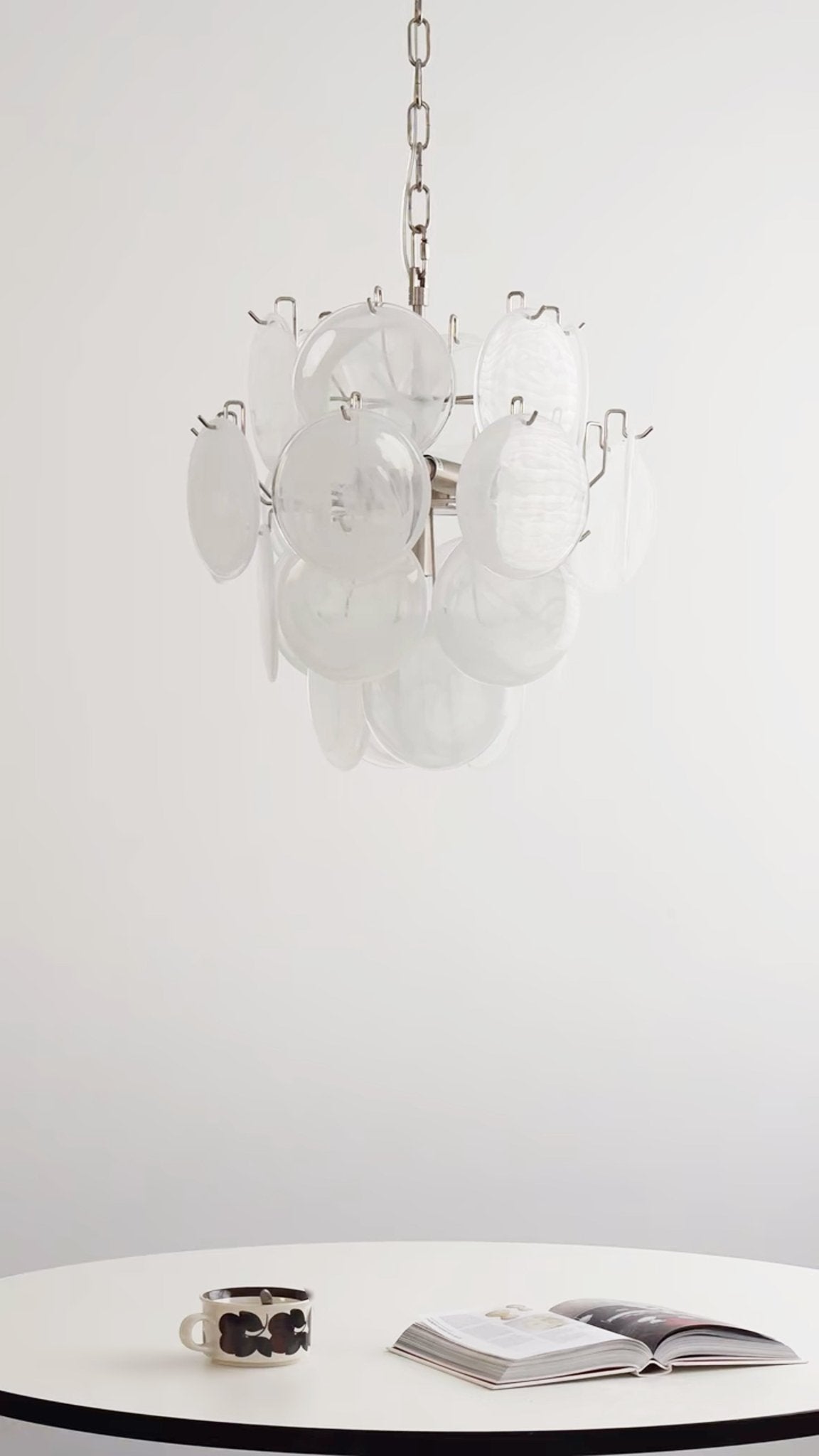 Aqua White Glass Disc Chandelier for Dining Room and Living Room