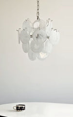 Aqua White Glass Disc Chandelier for Dining Room and Living Room