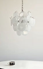 Aqua White Glass Disc Chandelier for Dining Room and Living Room
