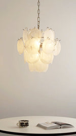 Aqua White Glass Disc Chandelier for Dining Room and Living Room