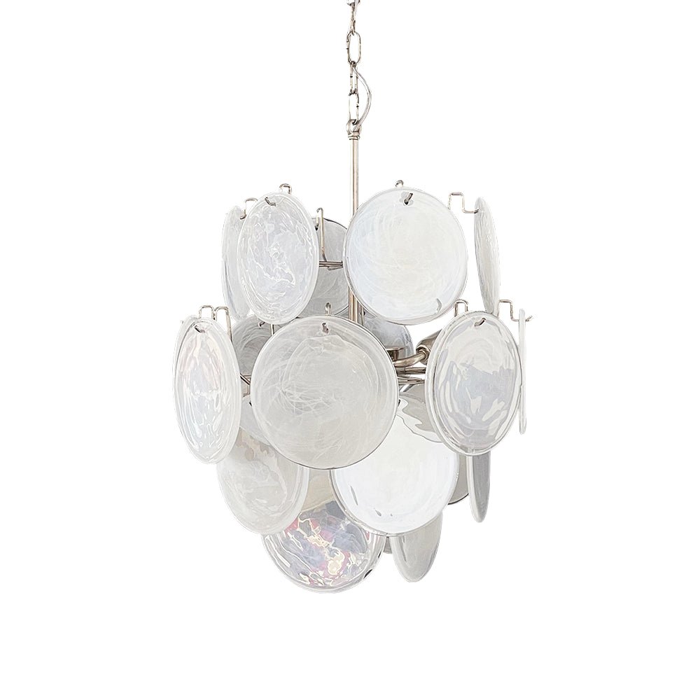 Aqua White Glass Disc Chandelier for Dining Room and Living Room
