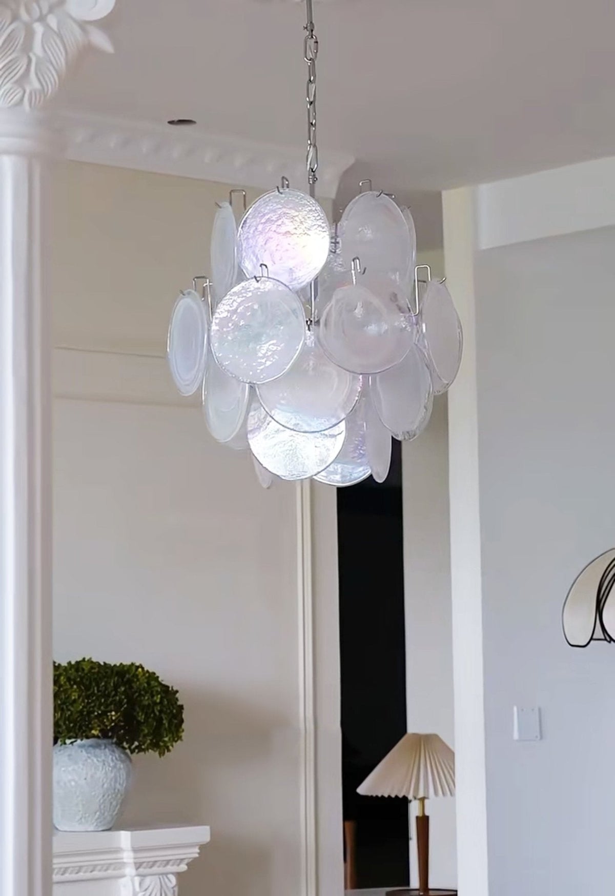 Aqua White Glass Disc Chandelier for Dining Room and Living Room