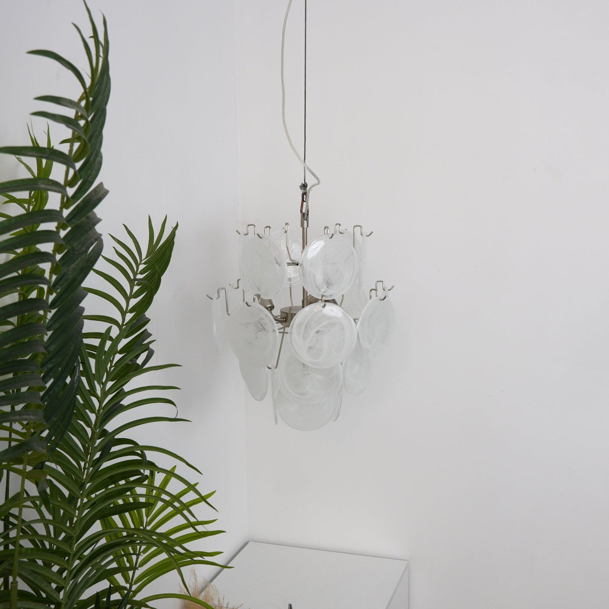 Aqua White Glass Disc Chandelier for Dining Room and Living Room