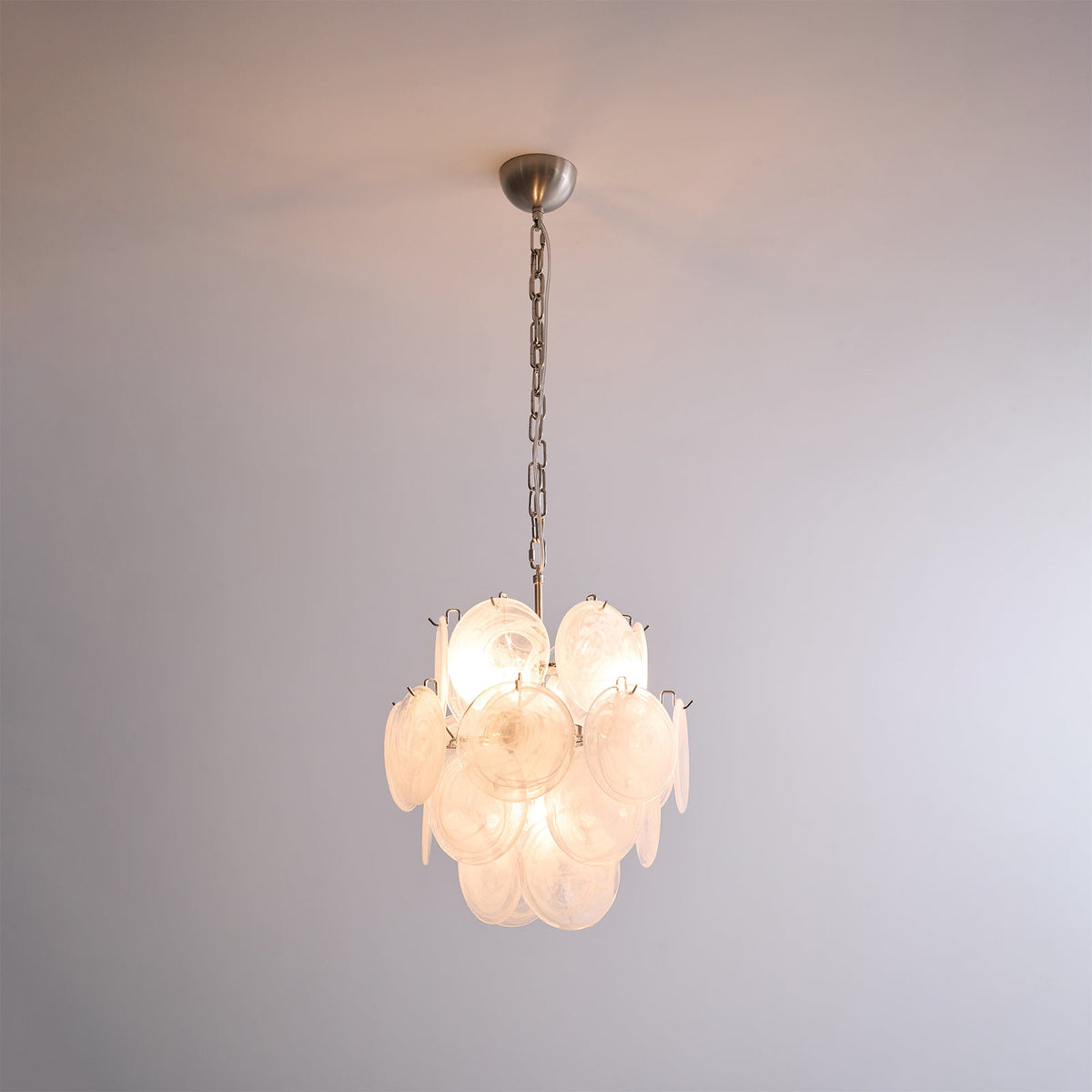Aqua White Glass Disc Chandelier for Dining Room and Living Room