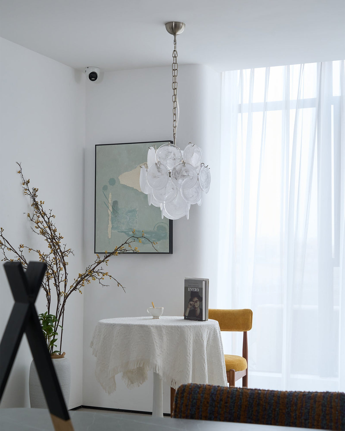 Aqua White Glass Disc Chandelier for Dining Room and Living Room