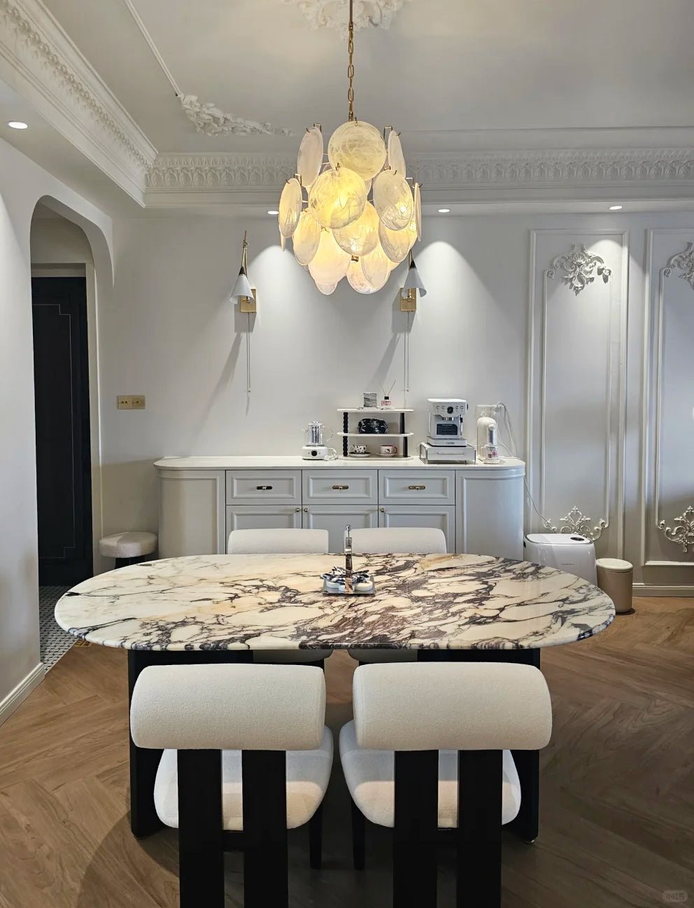 Aqua White Glass Disc Chandelier for Dining Room and Living Room
