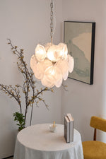 Aqua White Glass Disc Chandelier for Dining Room and Living Room