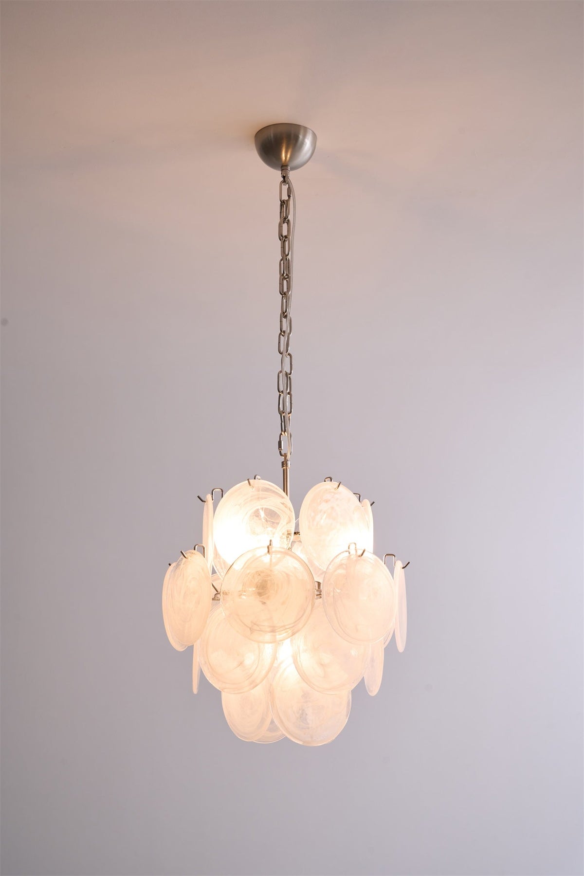 Aqua White Glass Disc Chandelier for Dining Room and Living Room