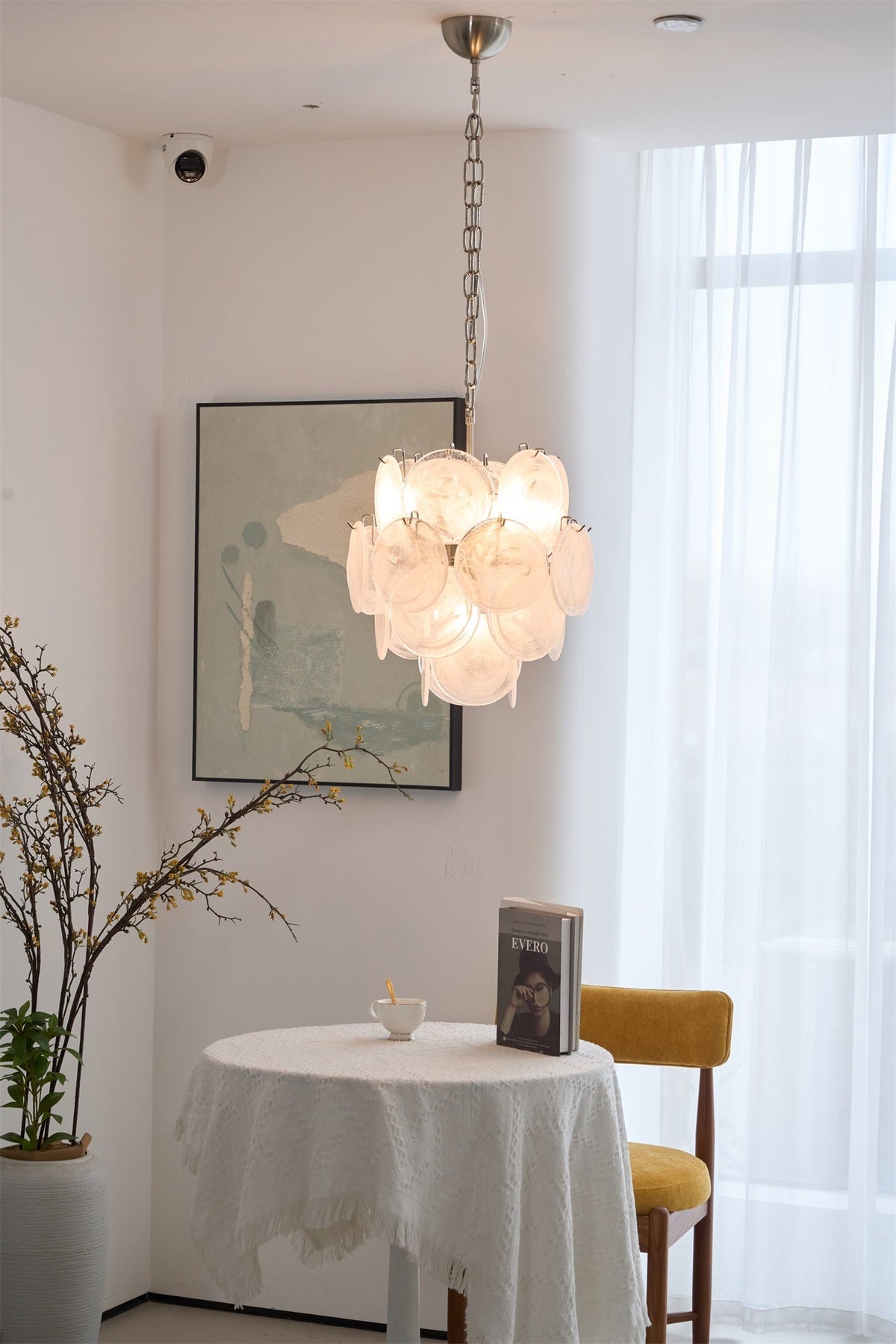 Aqua White Glass Disc Chandelier for Dining Room and Living Room