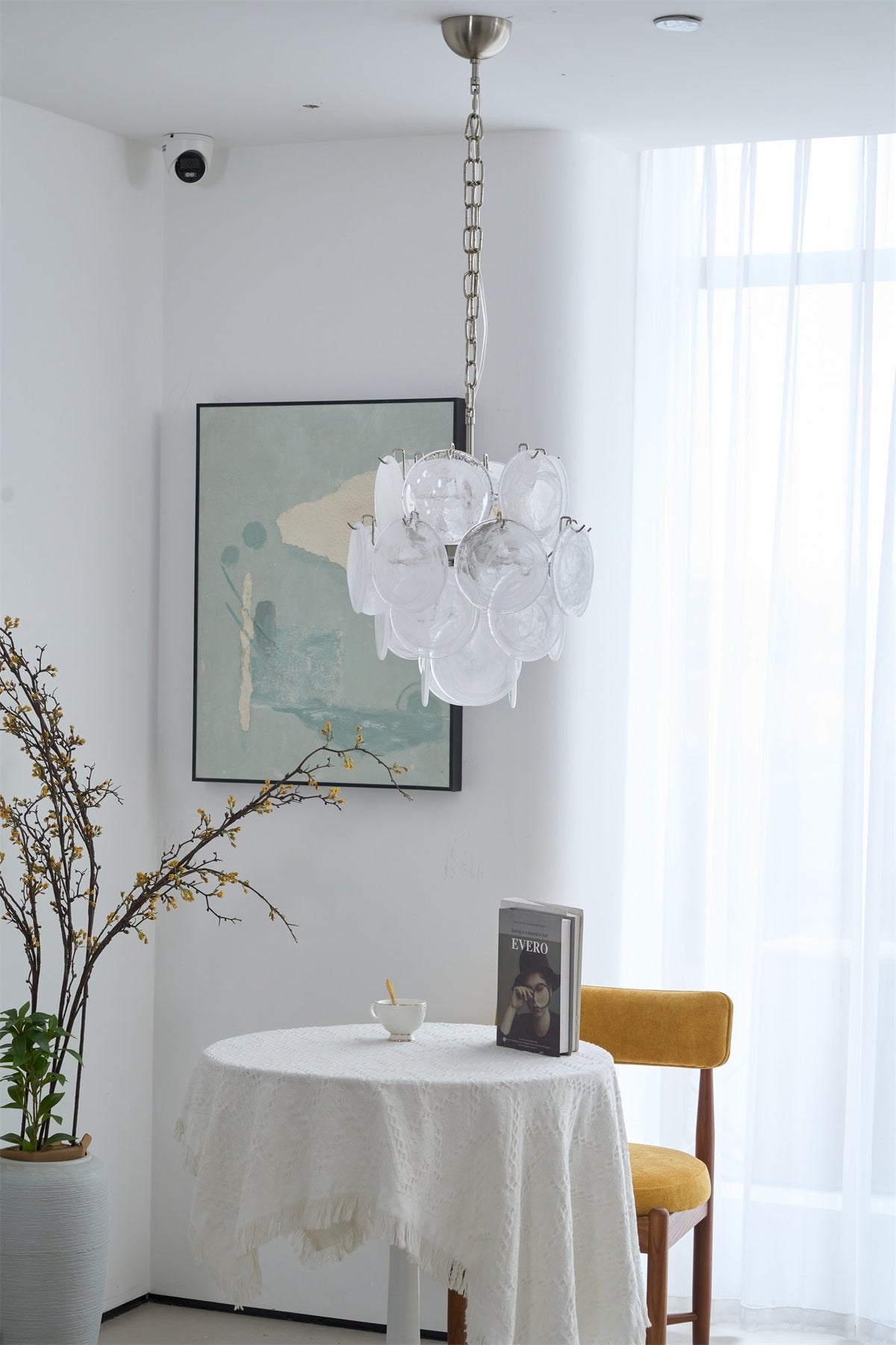 Aqua White Glass Disc Chandelier for Dining Room and Living Room