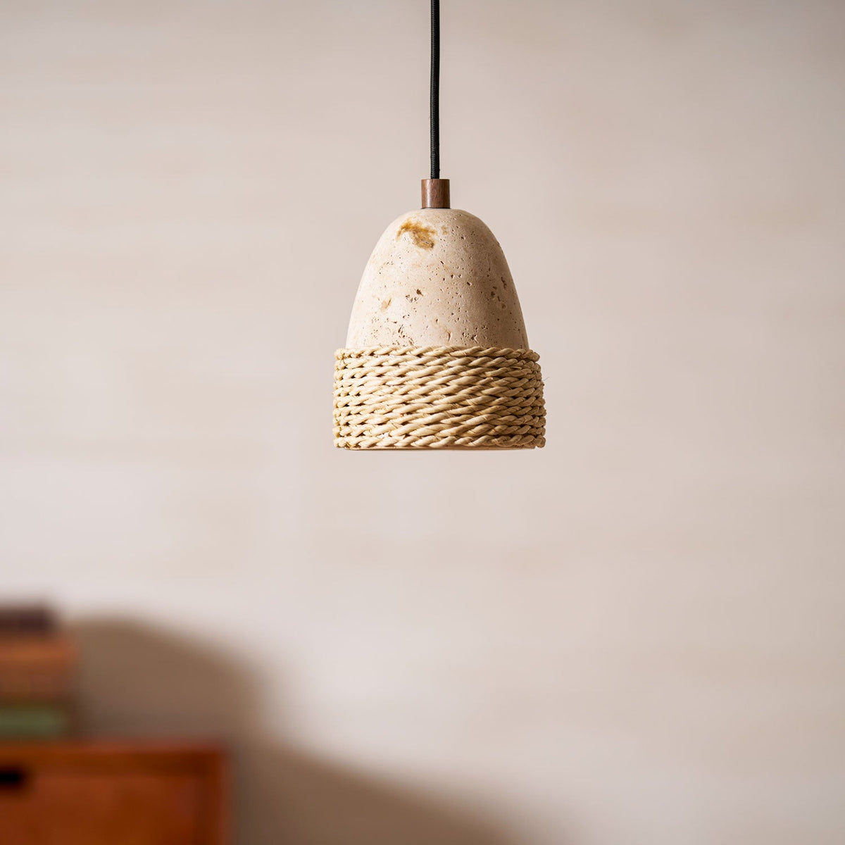 Arbor Nest Travertine Pendant Light with Rattan Accent