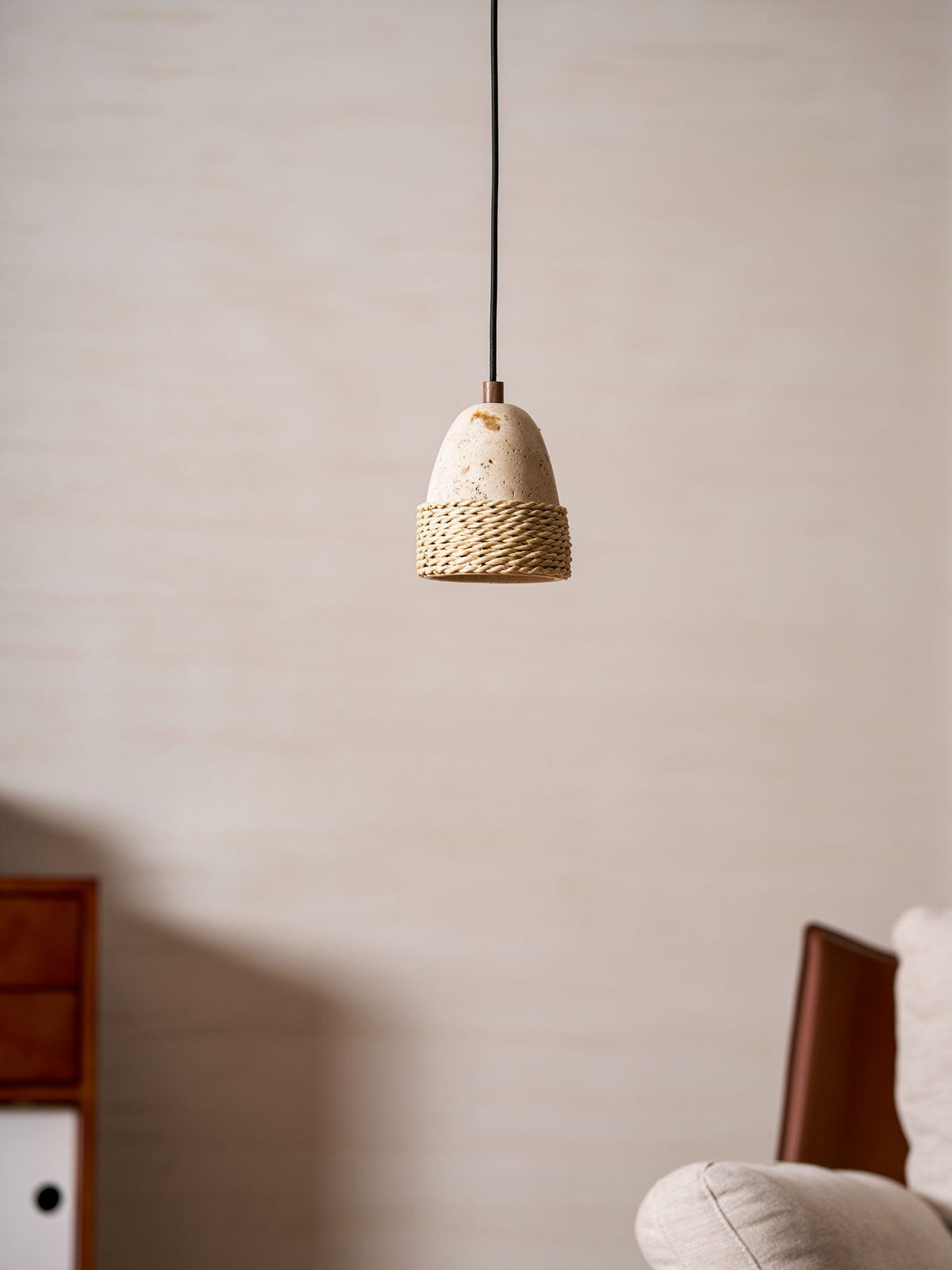 Arbor Nest Travertine Pendant Light with Rattan Accent