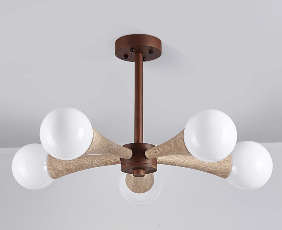 Arbor Travertine Chandelier | Natural Stone & Wood Pendant Light for Dining Room