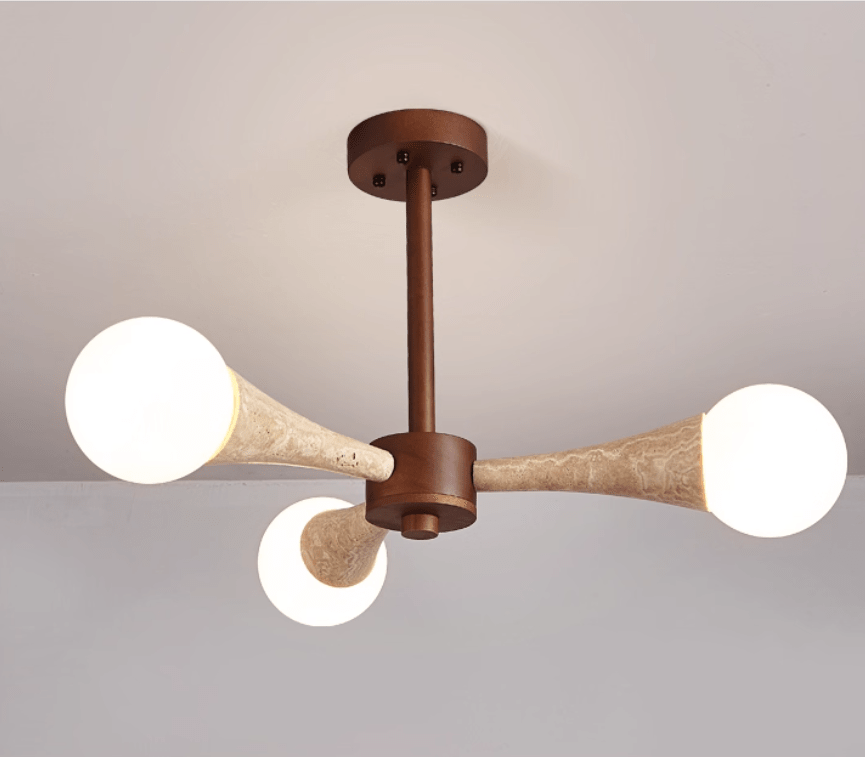 Arbor Travertine Chandelier | Natural Stone & Wood Pendant Light for Dining Room