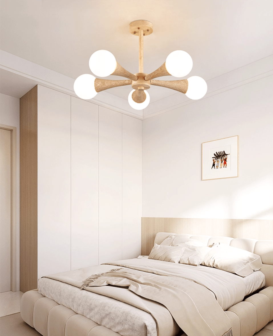 Arbor Travertine Chandelier | Natural Stone & Wood Pendant Light for Dining Room