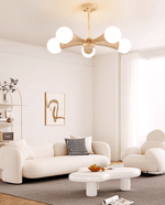 Arbor Travertine Chandelier | Natural Stone & Wood Pendant Light for Dining Room