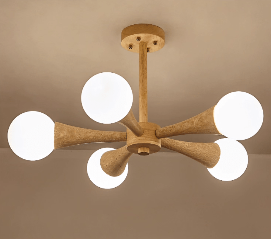 Arbor Travertine Chandelier | Natural Stone & Wood Pendant Light for Dining Room