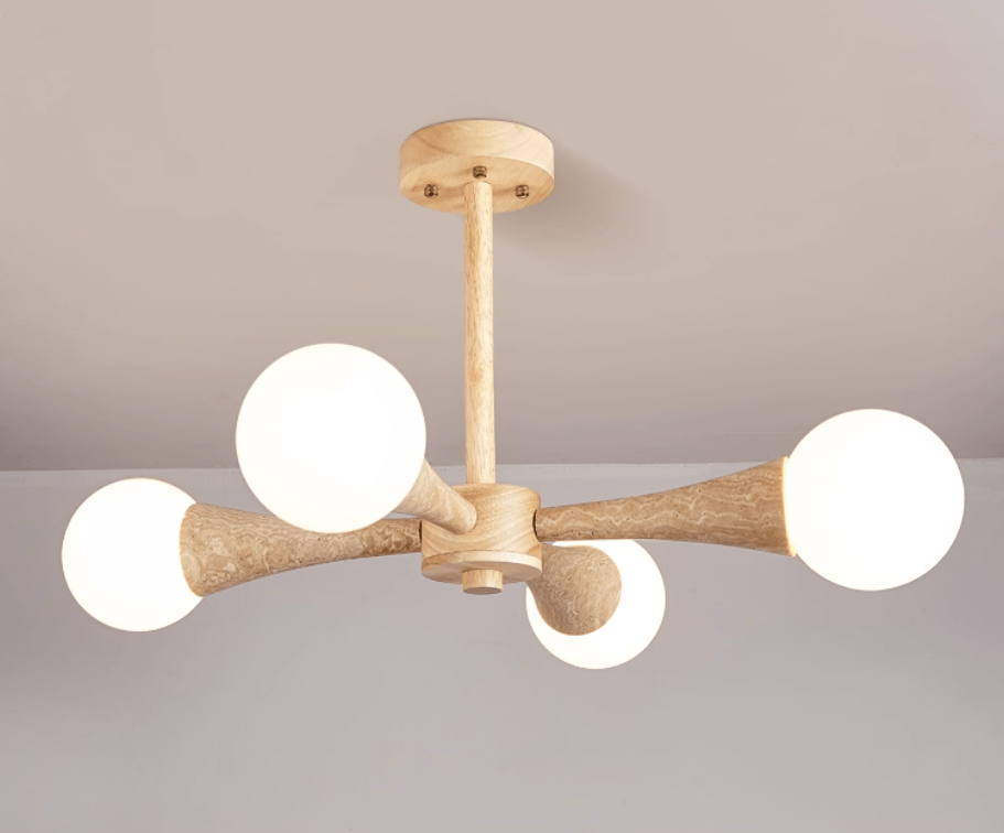 Arbor Travertine Chandelier | Natural Stone & Wood Pendant Light for Dining Room