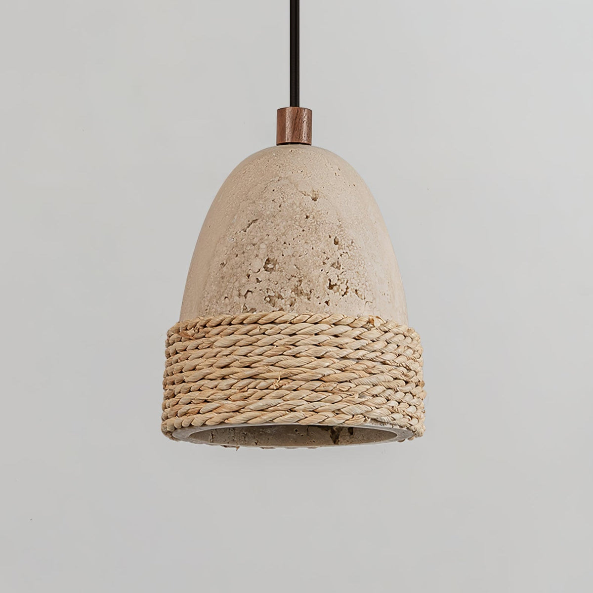 Arbor Nest Travertine Pendant Light with Rattan Accent