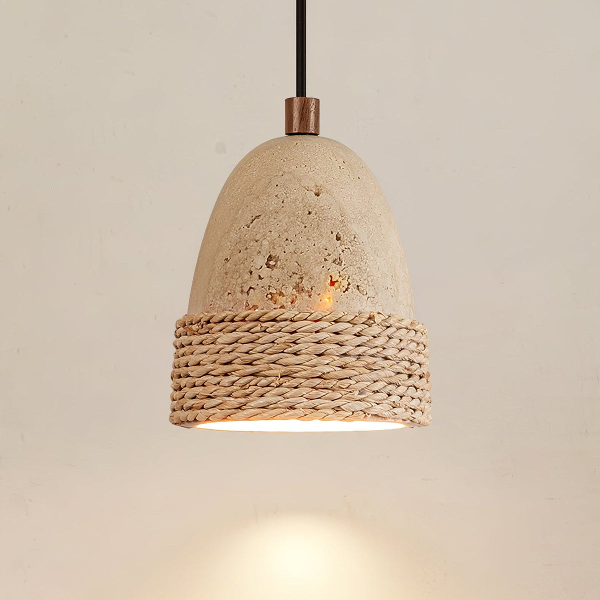 Arbor Nest Travertine Pendant Light with Rattan Accent
