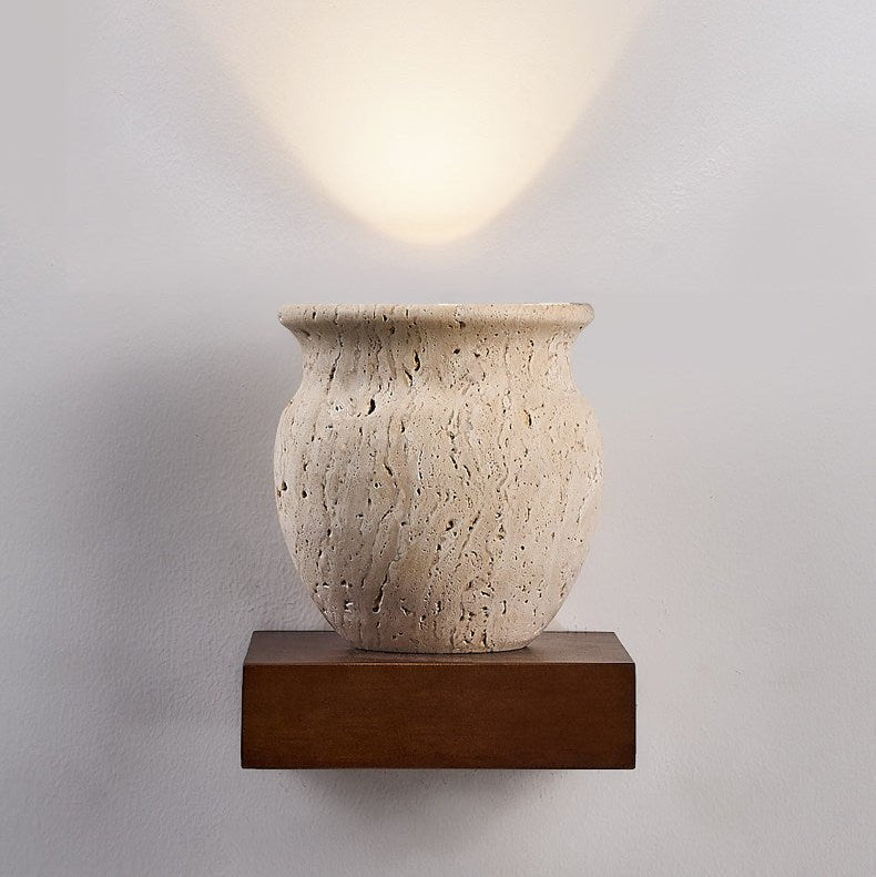 Arbor Sculptural Wall Sconce in Yellow Travertine and Wood